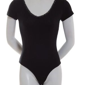 Juniors Derek Heart Cap Sleeve Lace Trim Bodysuit